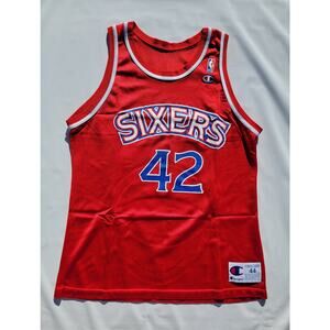 Vintage Champion Jerry Stackhouse 42 Jersey Men 44 Red Philadelphia 76ers NBA